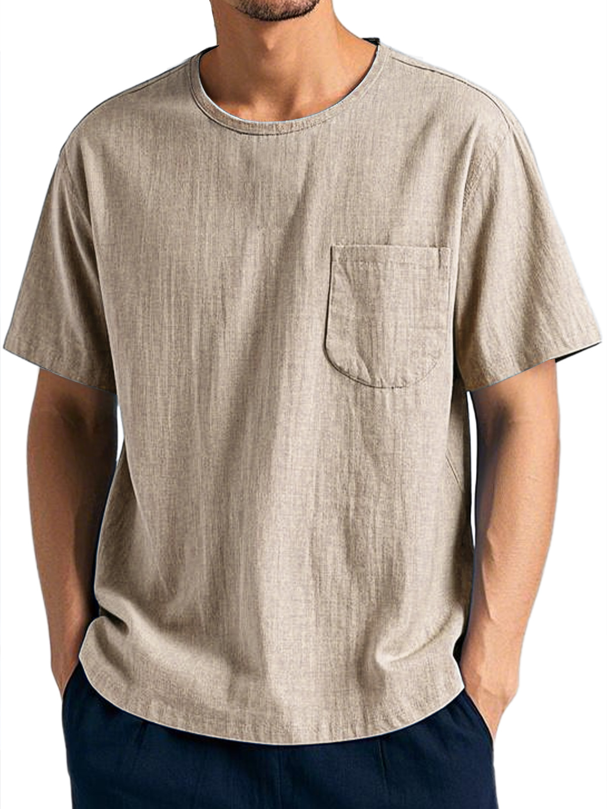 Men's Everyday Casual Round Neck Pocket Comfort Short Sleeve T-Shirt
