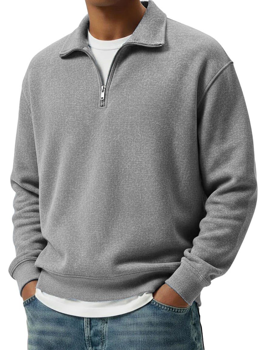 Men's Wear Lapel Zippered Long-sleeved Polo Shirt
