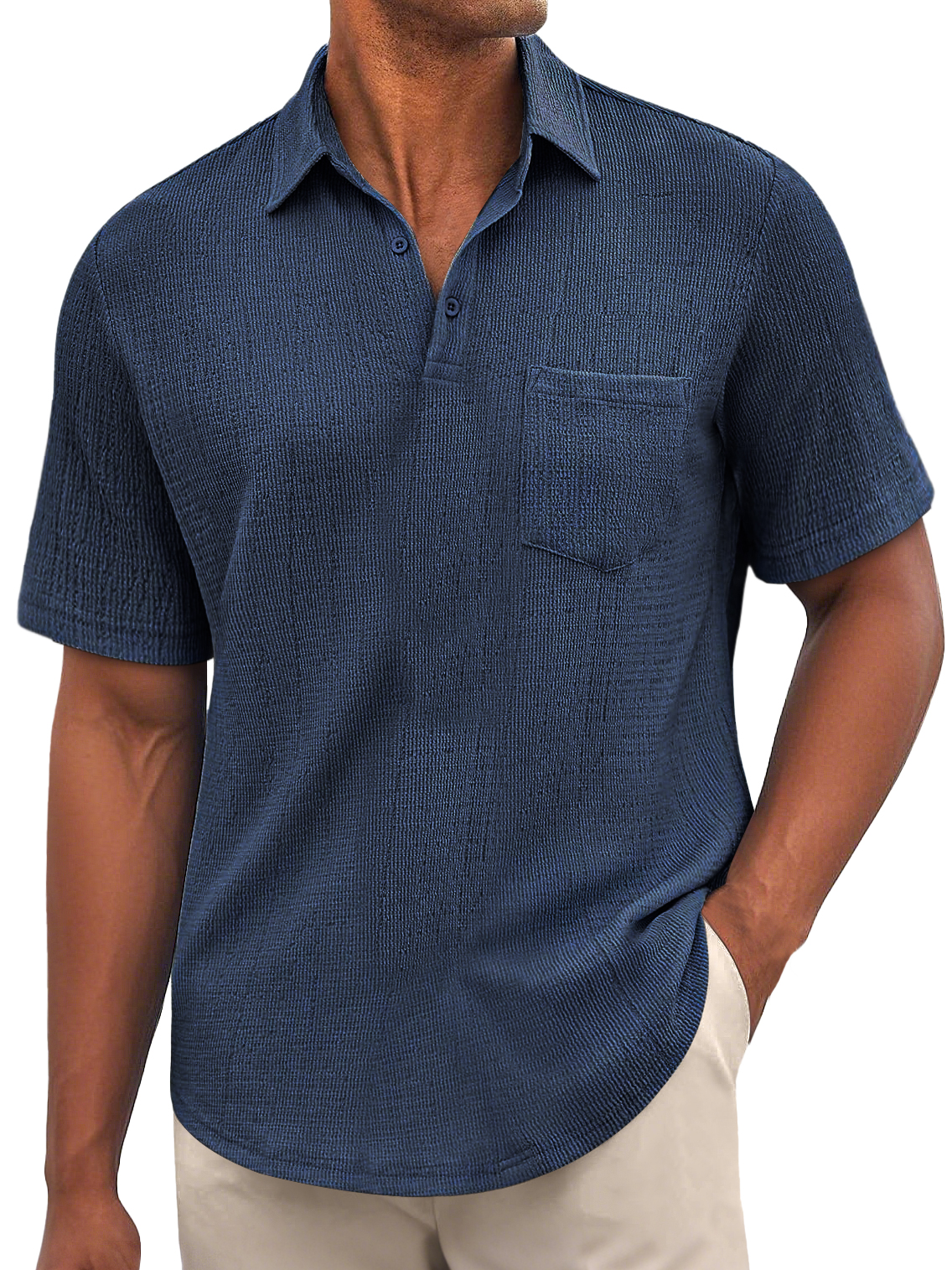 Men's Daily Bubble Wrinkle Casual Pocket Solid Color Short Sleeve POLO Shirt