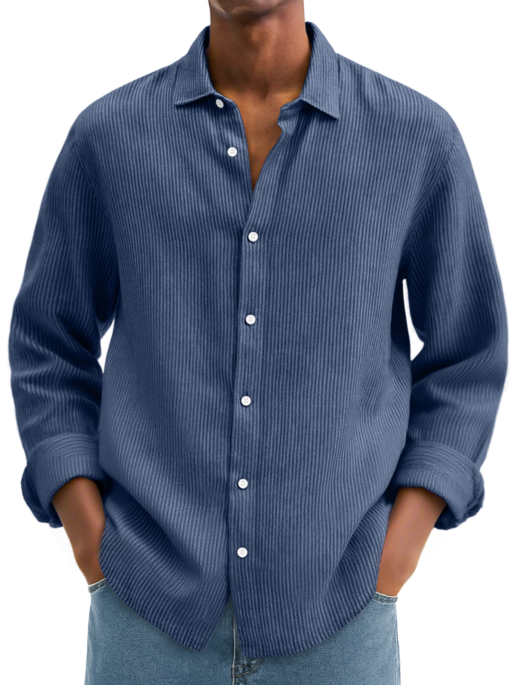 Men's Daily Corduroy Casual Solid Color Long-sleeved Shirt