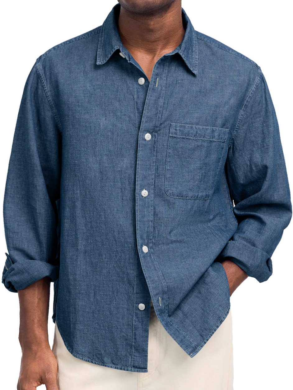 Men's Daily Comfortable Cotton And Linen Lapel Casual Long-sleeved Shirt
