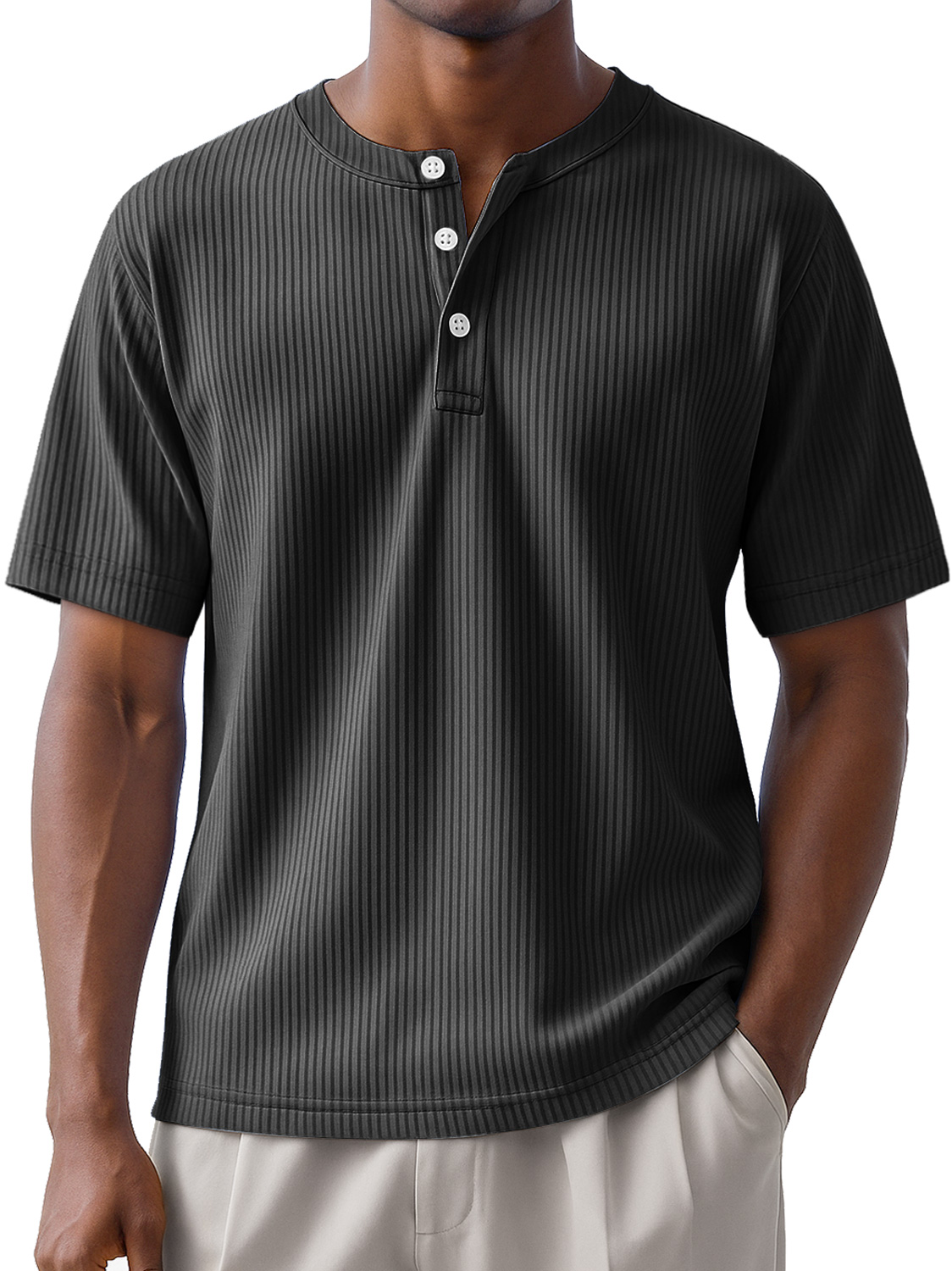 Men's Daily Striped Casual Short Sleeve Henley Shirt