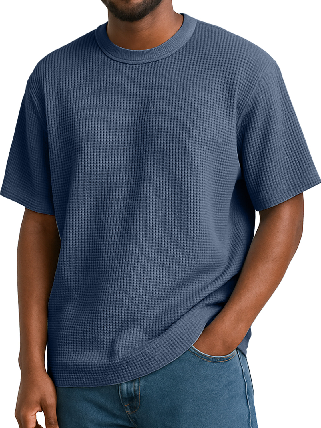 Men's Waffle Daily Round Neck Casual Solid Color Short Sleeve T-Shirt