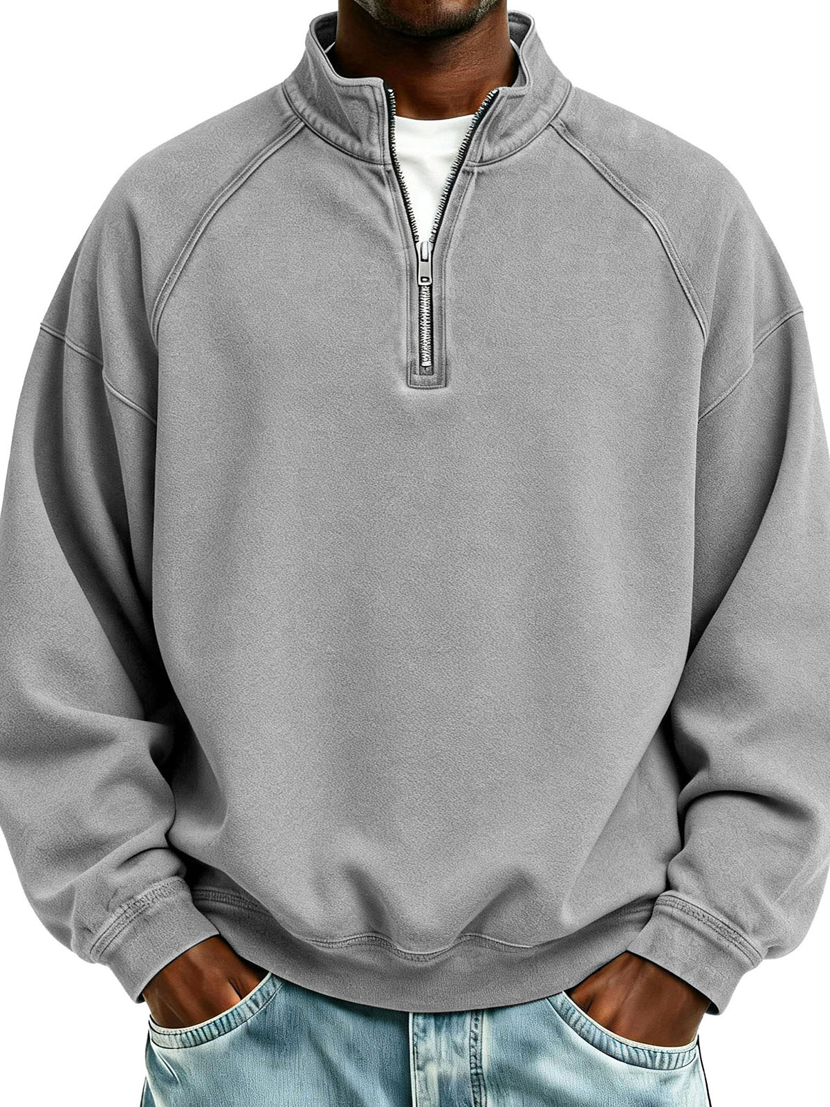 Men's Fashionable Sporty Casual Loose-Fitting Long-Sleeve Stand Collar Sweatshirt