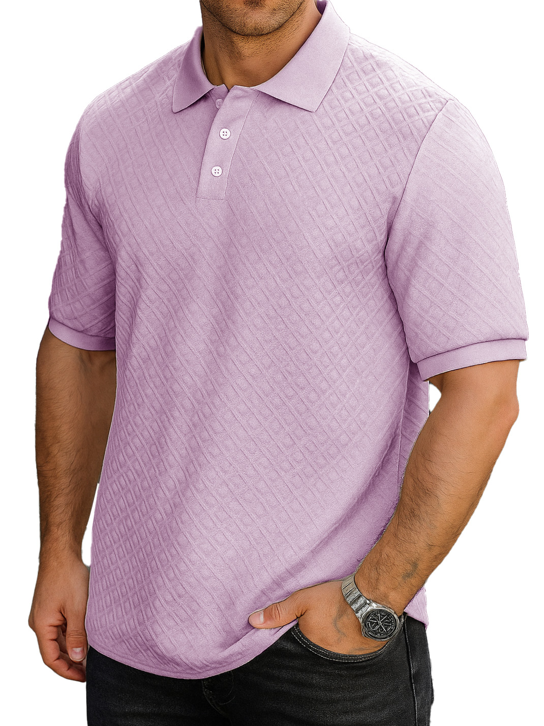 Men's Fashion Casual Daily Textured Fabric Lapel Short-sleeved Polo Shirt