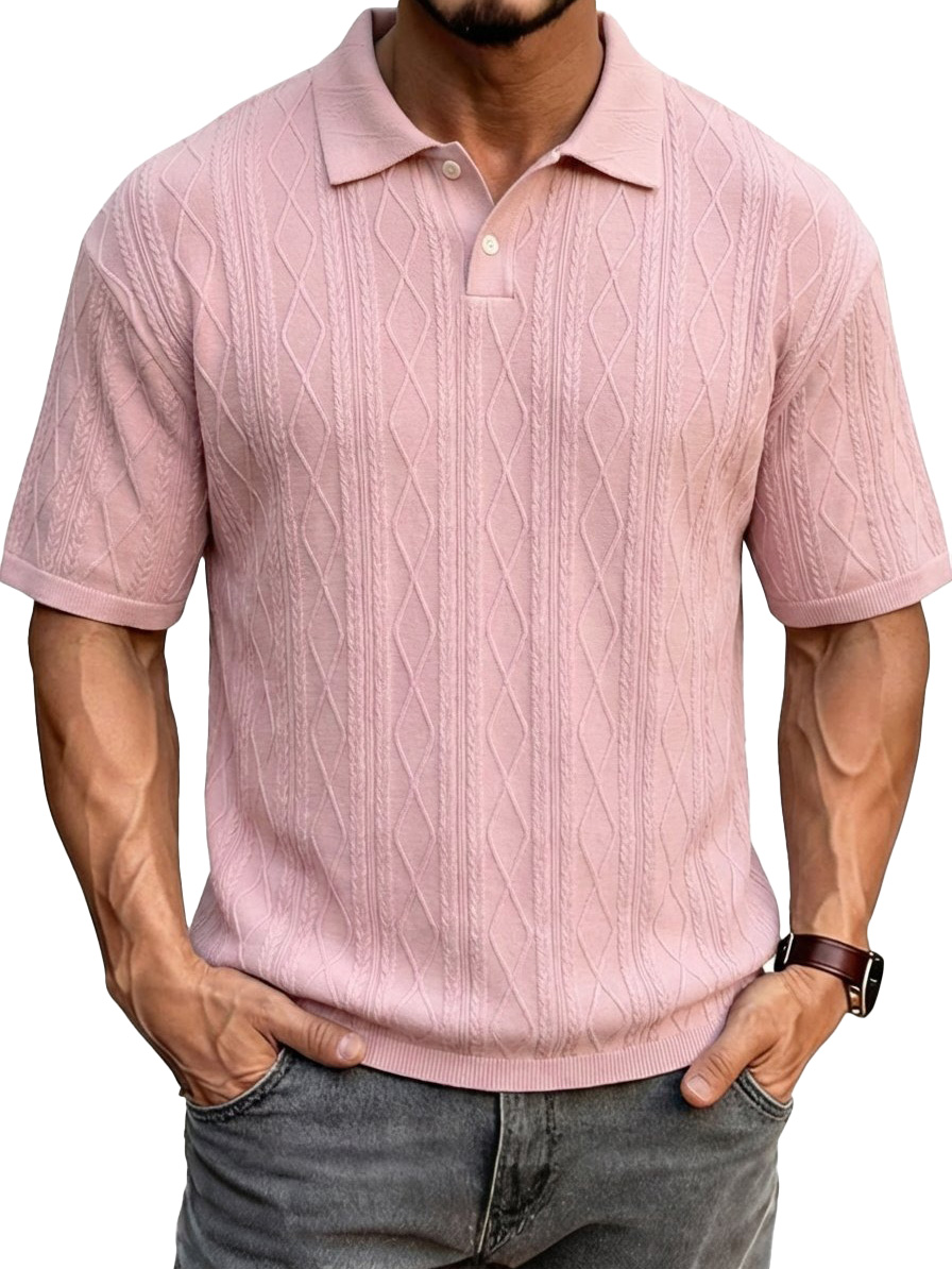 Men's Fashionable Casual Jacquard Fabric Collared Short-Sleeve Polo Shirt