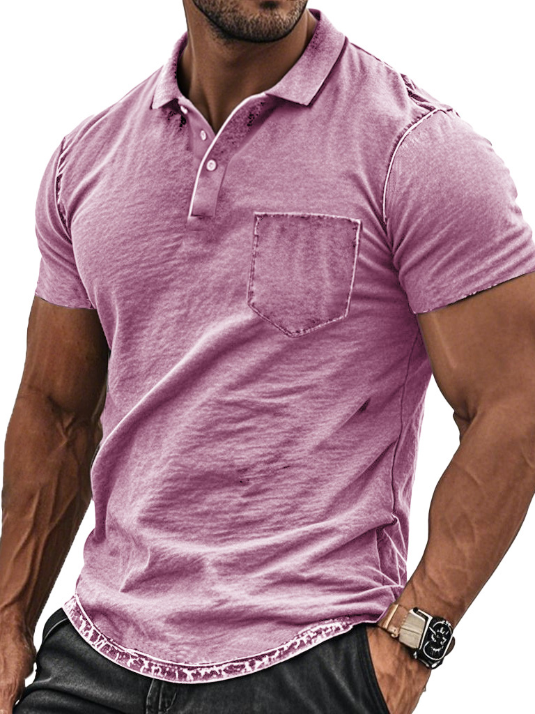 Men's Fashion Retro Distressed Pocket Short-sleeved Polo Shirt