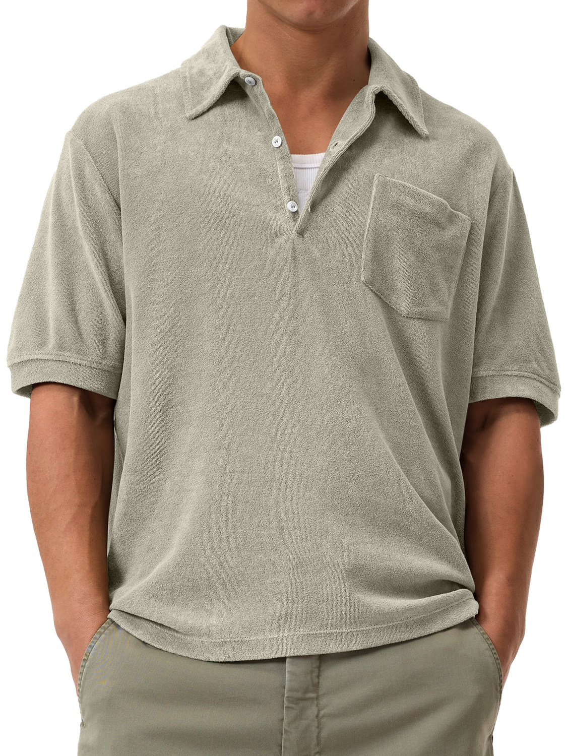 Men's Daily Casual Suede Lapel Button Solid Color Comfortable Short-Sleeved Polo Shirt