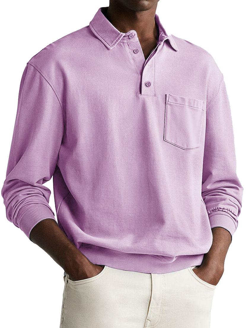 Men's Fashion Daily Casual Lapel Pocket Long Sleeve Loose Polo Shirt