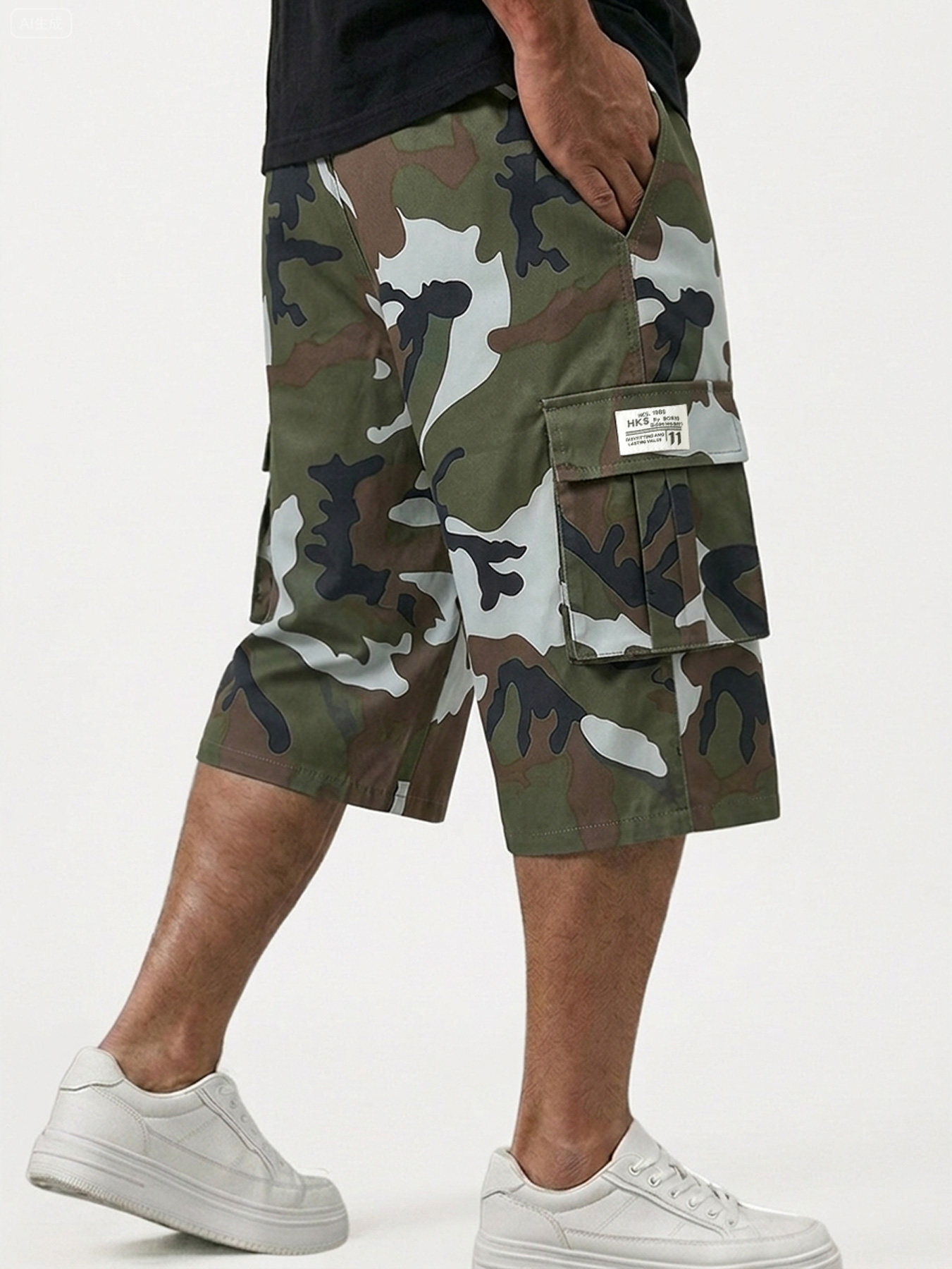 Men's Camouflage Multi-pocket Embroidered Logo Casual Work Shorts