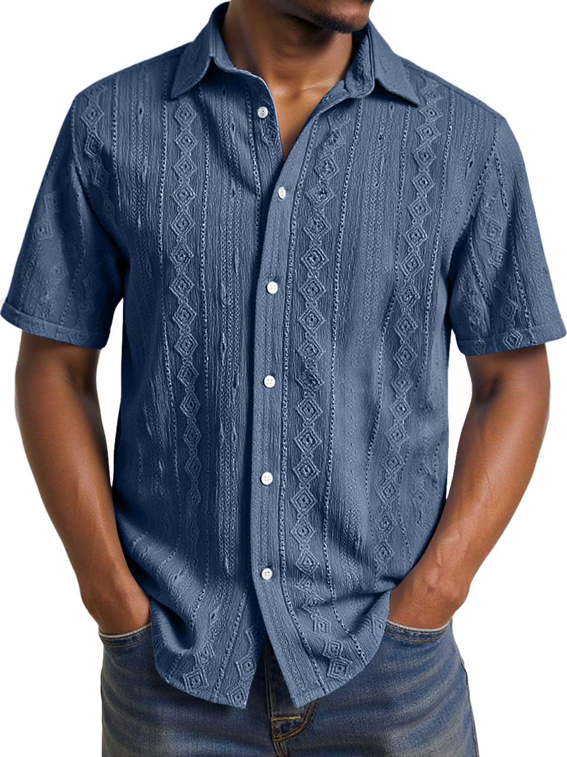 Men's Daily Casual Jacquard Texture Comfortable Short-sleeved Shirt