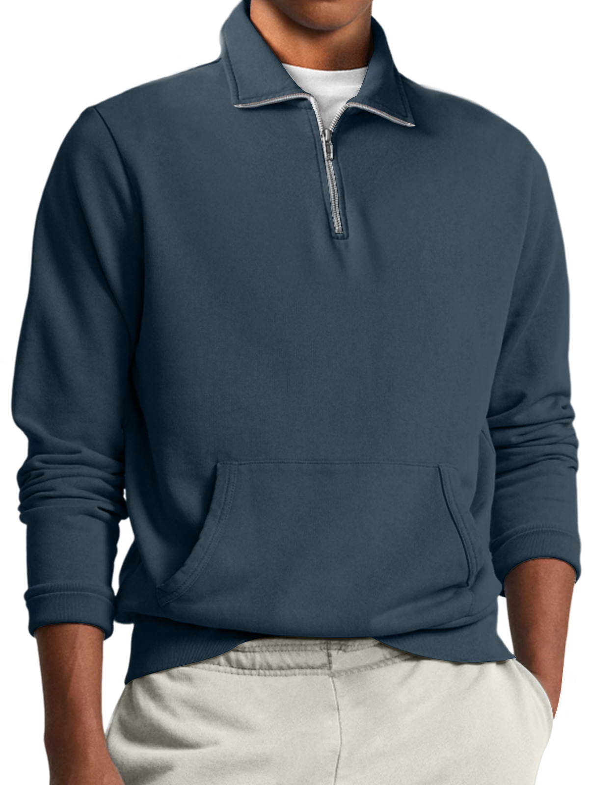 Men's Stand Collar Zipper Casual Loose Solid Color Sweatshirt