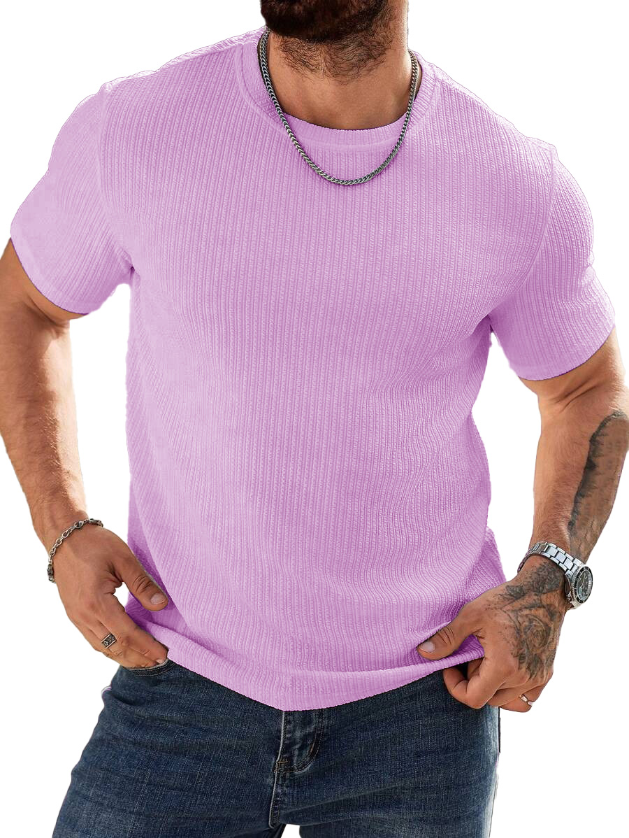 Men's Fashion Casual Striped Fabric Short Sleeve T-shirt