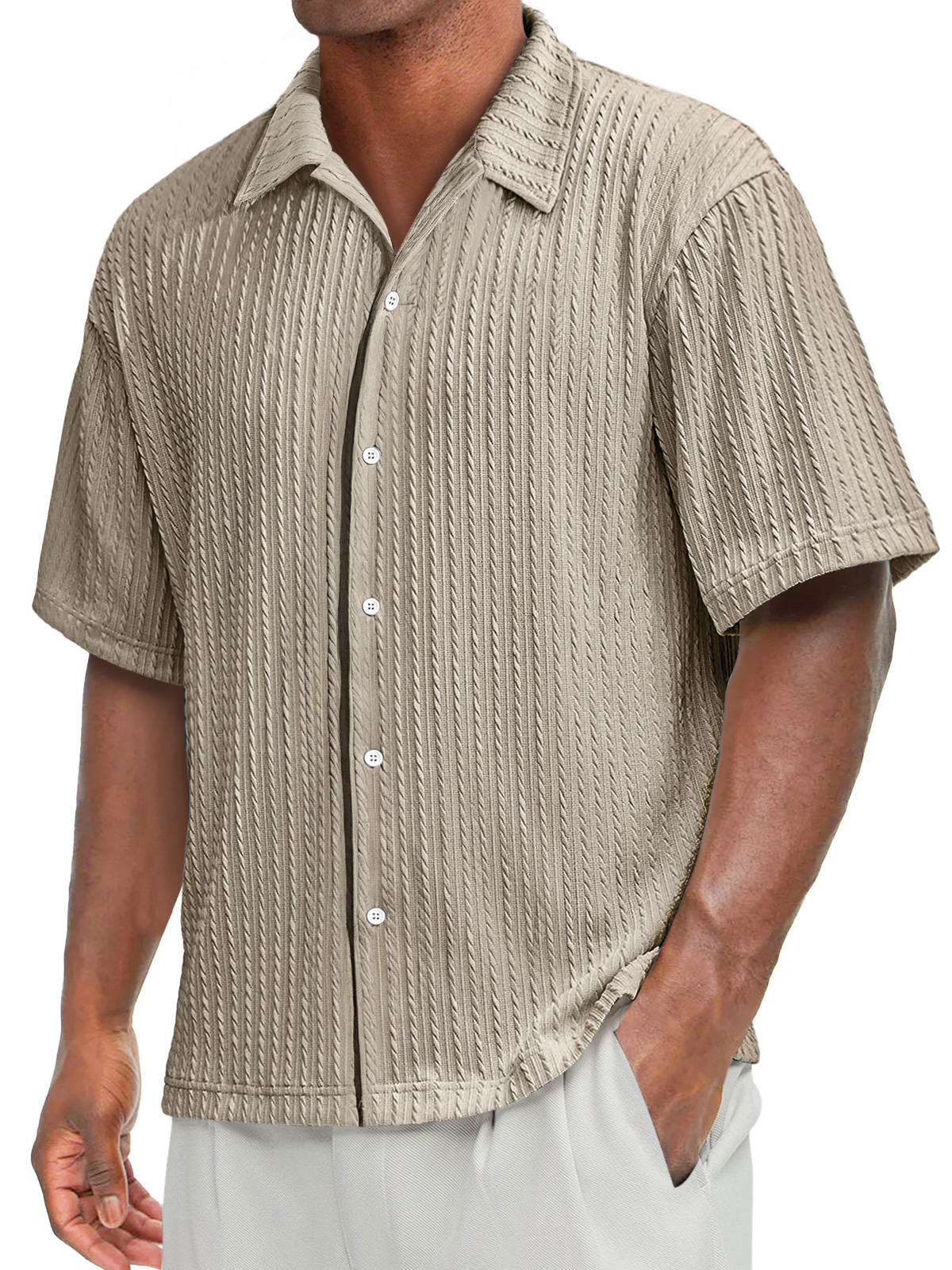 Men's Daily Texture Casual Lapel Solid Color Comfortable Short-sleeved Shirt