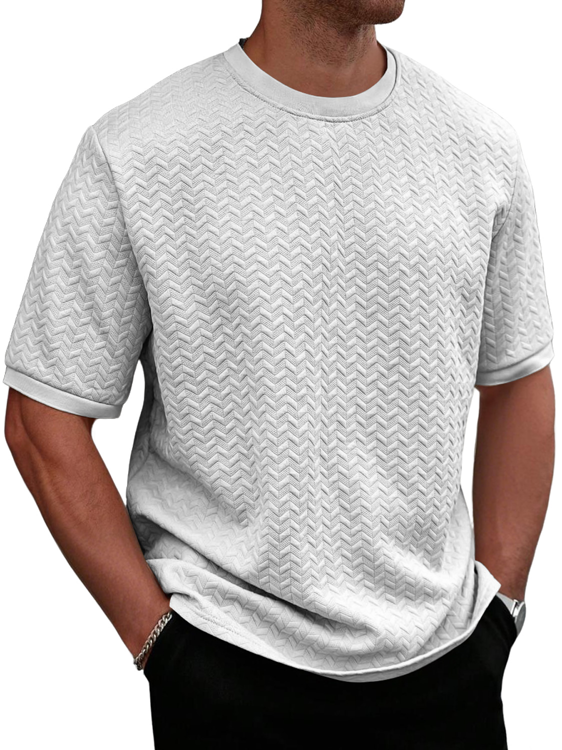 Men's Daily Round Neck Texture Casual Solid Color Comfortable Short-sleeved T-shirt