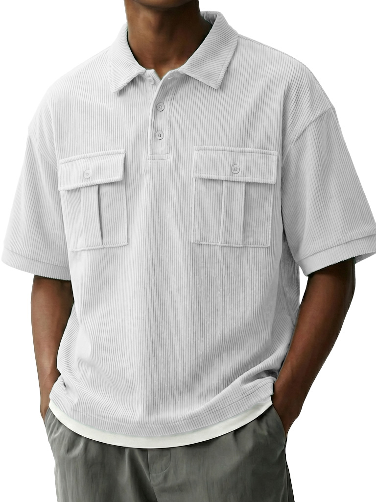 Men's Fashionable Retro Workwear Pocket Short-sleeved Polo Shirt with Lapel