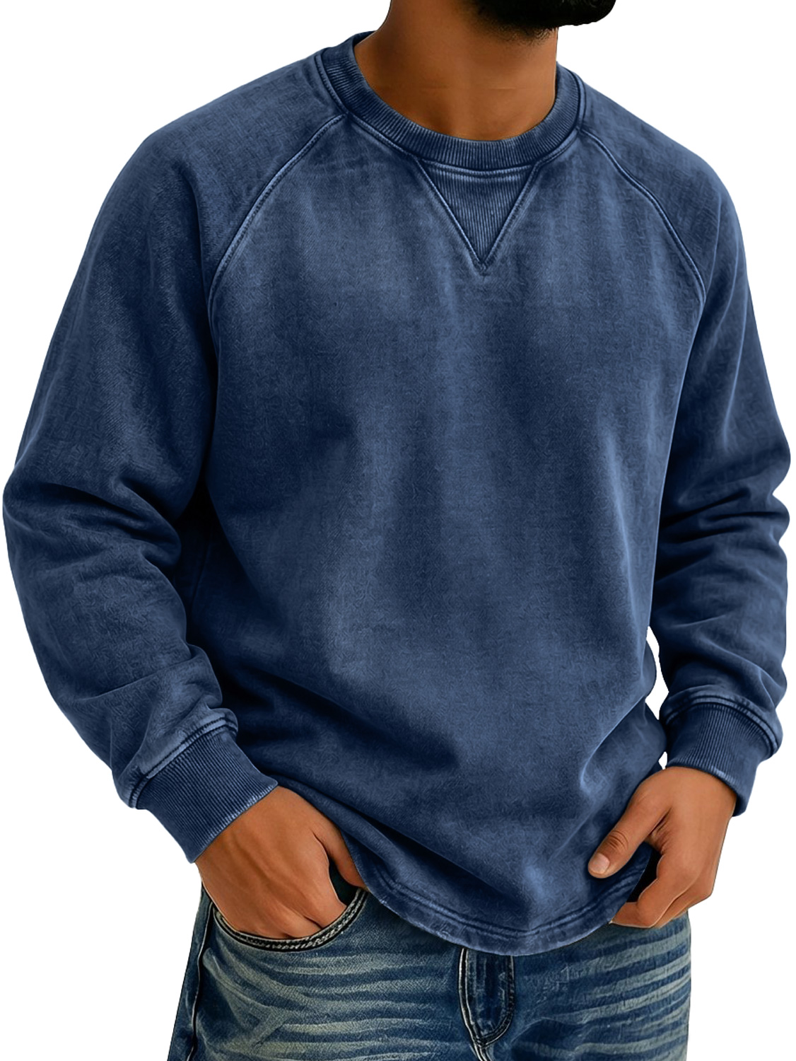 Men's Vintage-style Crew Neck Casual Long-sleeved T-shirt With Raglan Sleeves