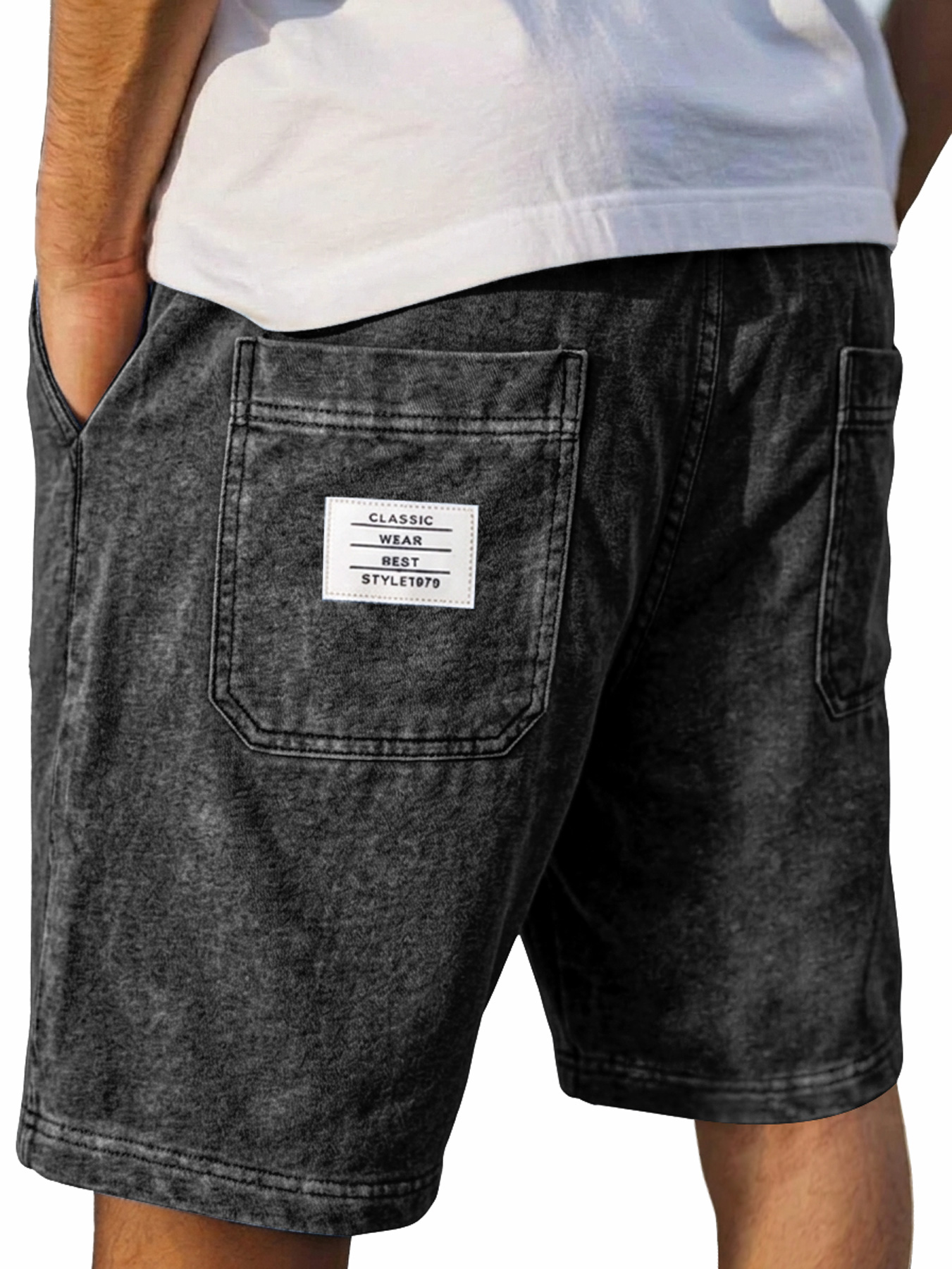 Men's Retro Double Pocket Embroidered Logo Casual Shorts