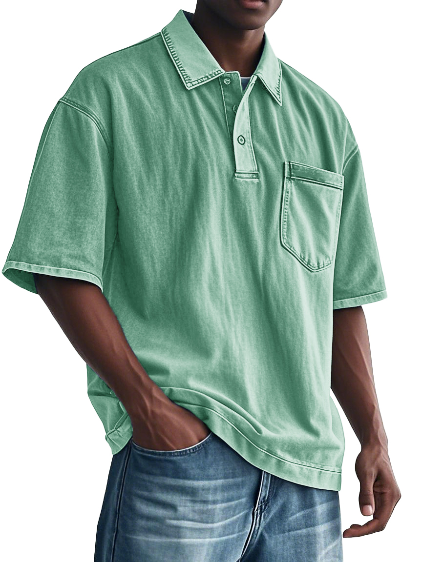 Men's Fashion Retro Distressed Lapel Pocket Polo Shirt
