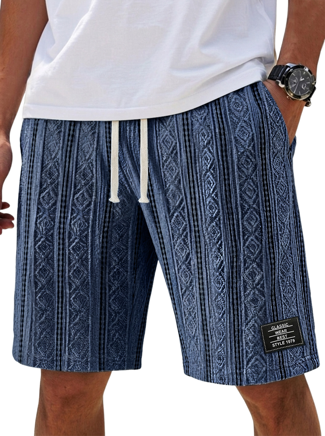 Men's Casual Textured Embroidered Logo Loose Comfort Shorts