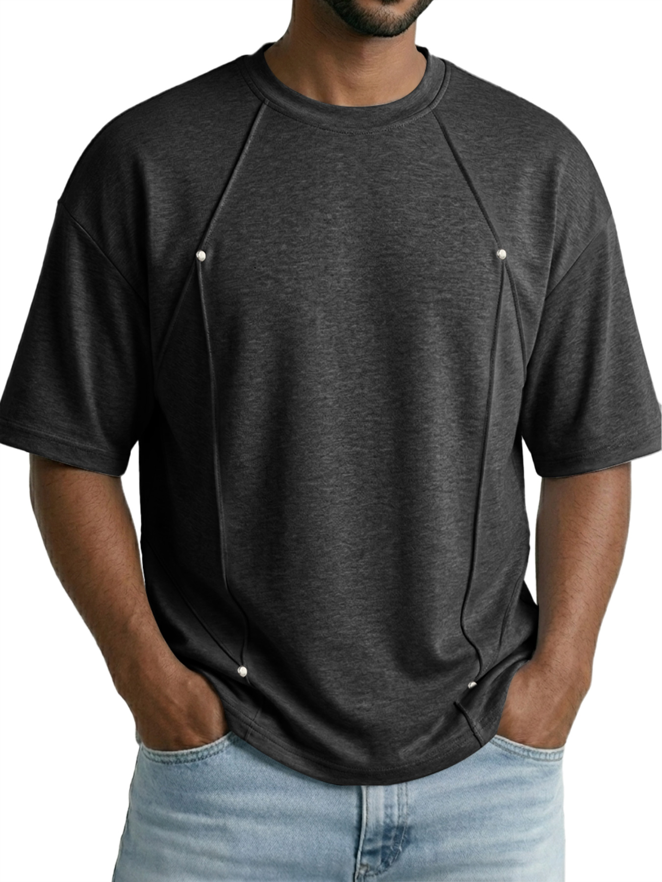 Men's Deconstructed Design Casual Crew Neck Loose Short-Sleeve T-Shirt