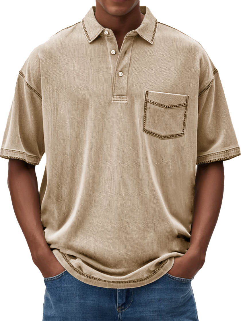 Men's Fashion Casual Hemp Fabric Lapel Short-sleeved Polo Shirt