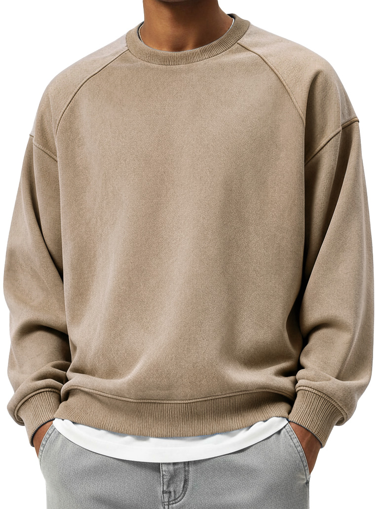 Men's Fashionable Sporty Distressed Long-Sleeve Crew Neck Sweatshirt