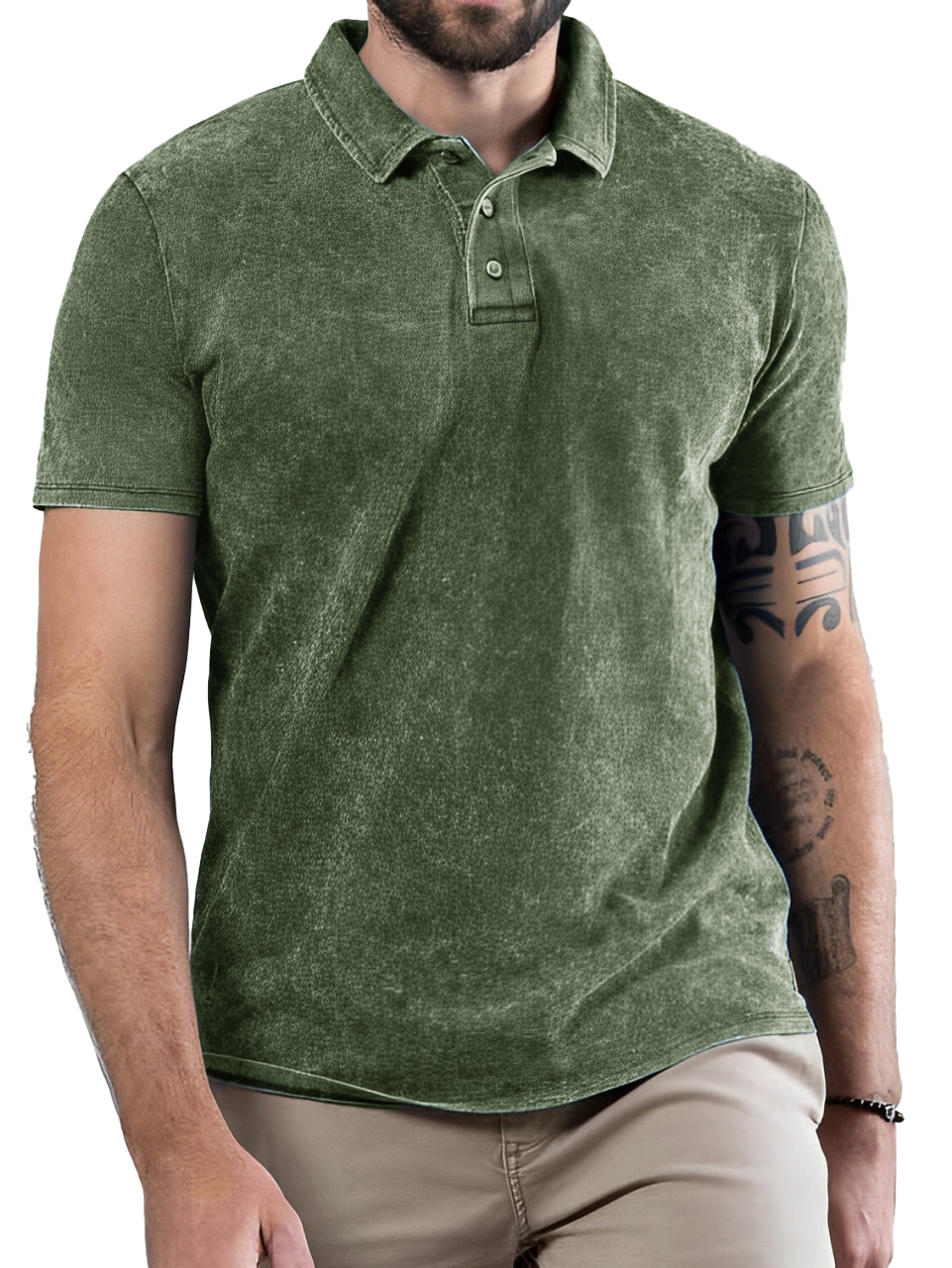 Men's Fashion Retro Distressed Washed Short Sleeve Polo Shirt