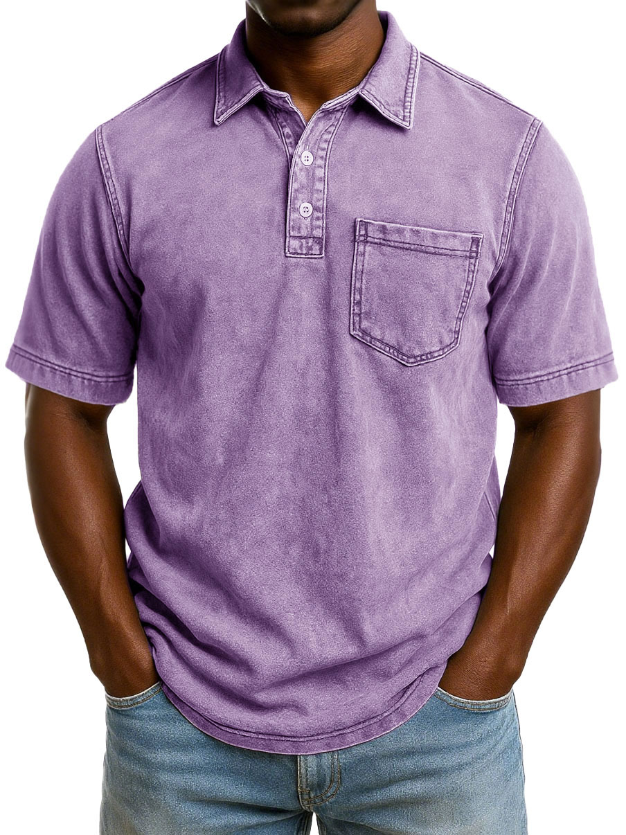 Men's Fashion Casual Retro Washed Short-sleeved Lapel Pocket Polo Shirt