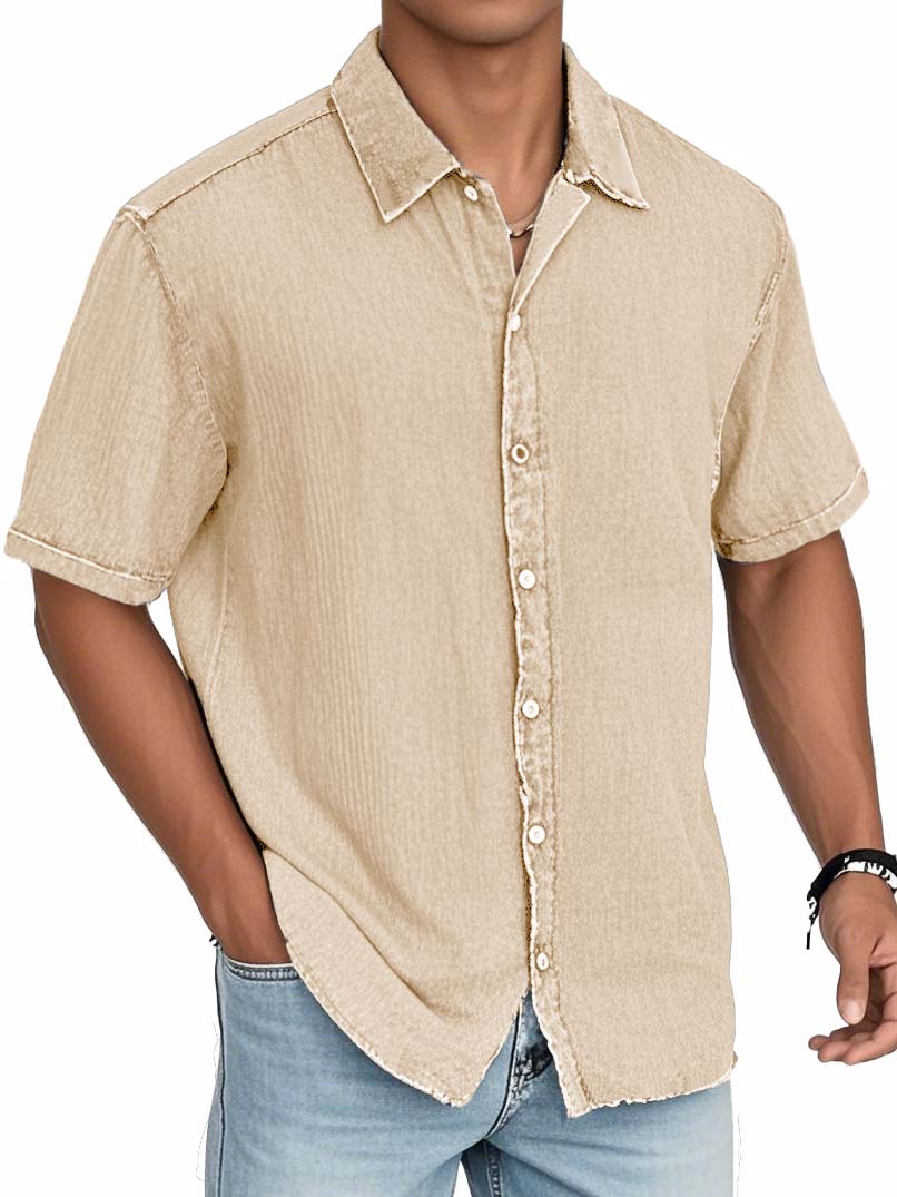 Men's Fashion Casual Textured Fabric Short-sleeved Shirt