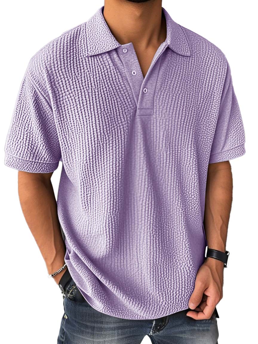 Men's Fashion Casual Bubble Wrinkled Fabric Short-sleeved Polo Shirt