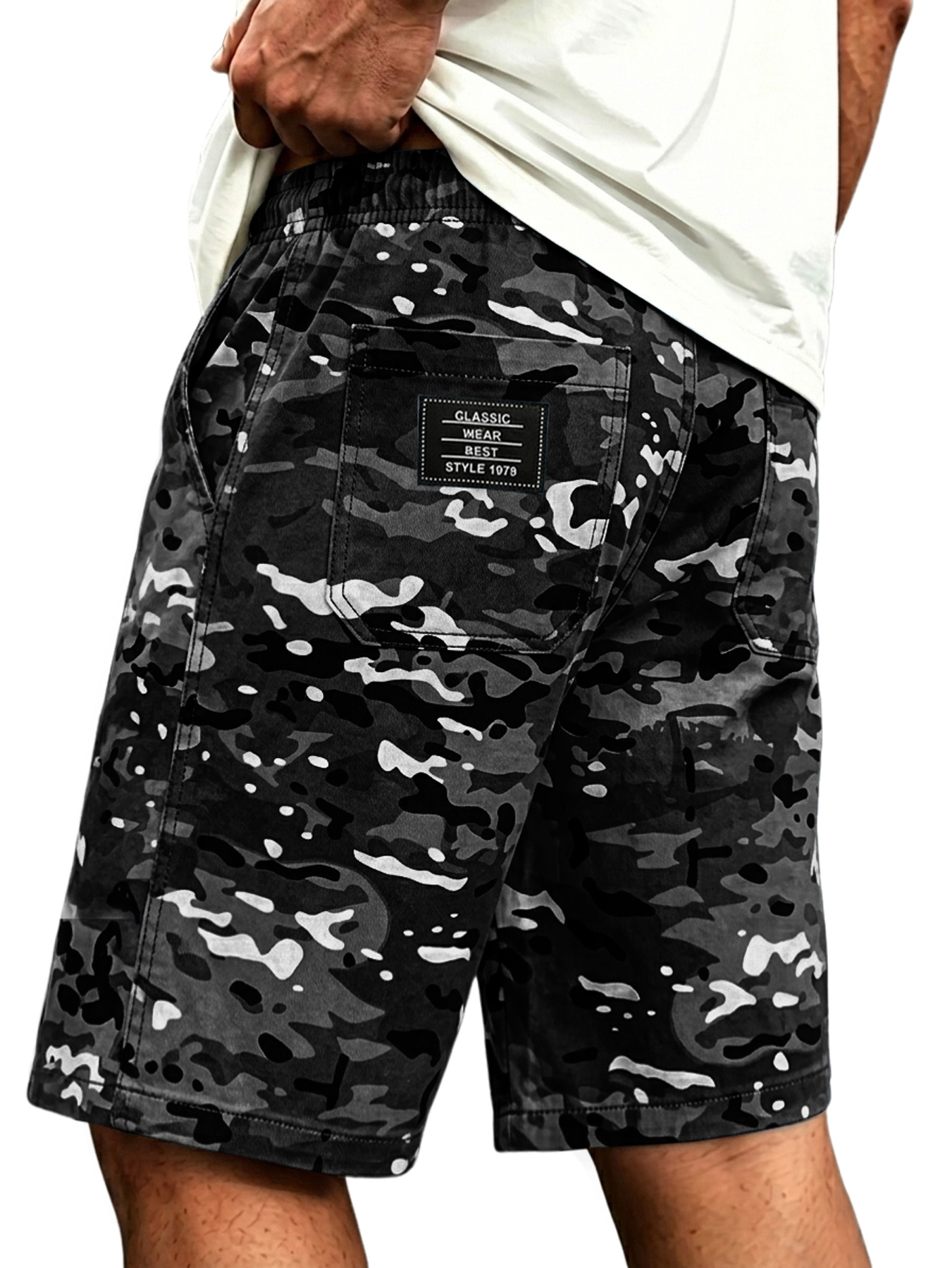 Men's Casual Camouflage Multi-Pocket Embroidered Logo Cargo Shorts