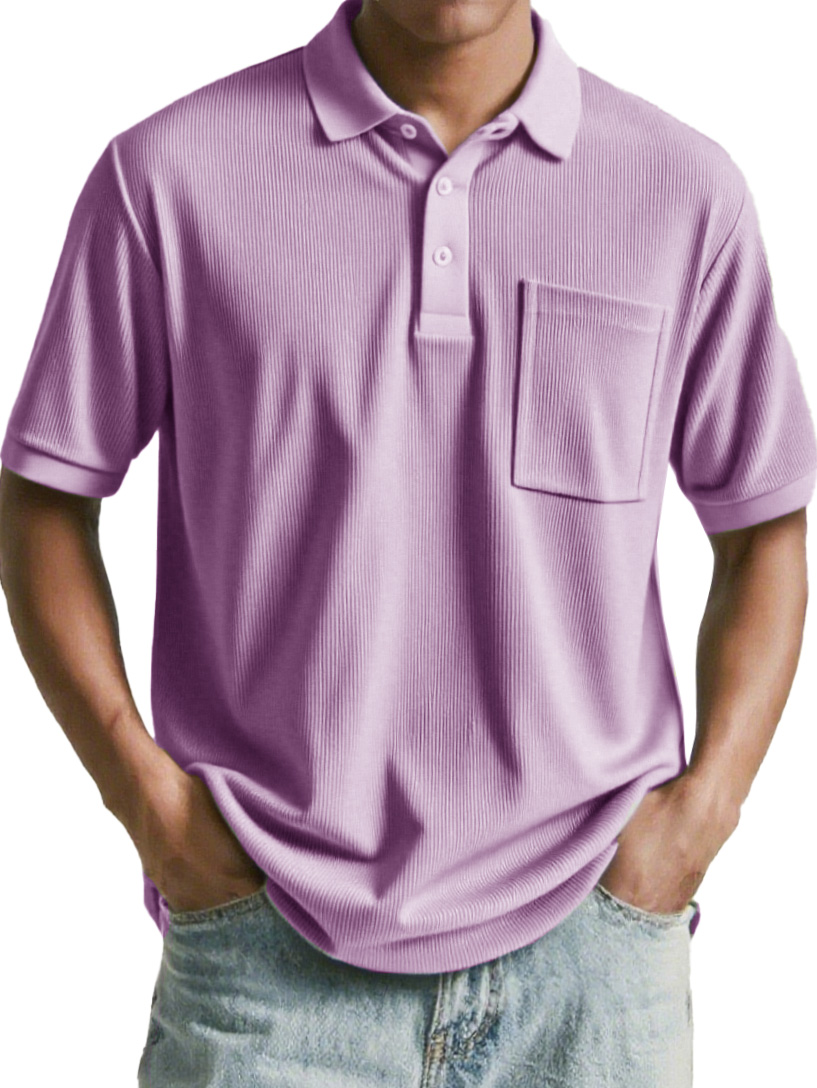 Men's Fashion Retro Corduroy Ribbed Pocket Short-sleeved Polo Shirt