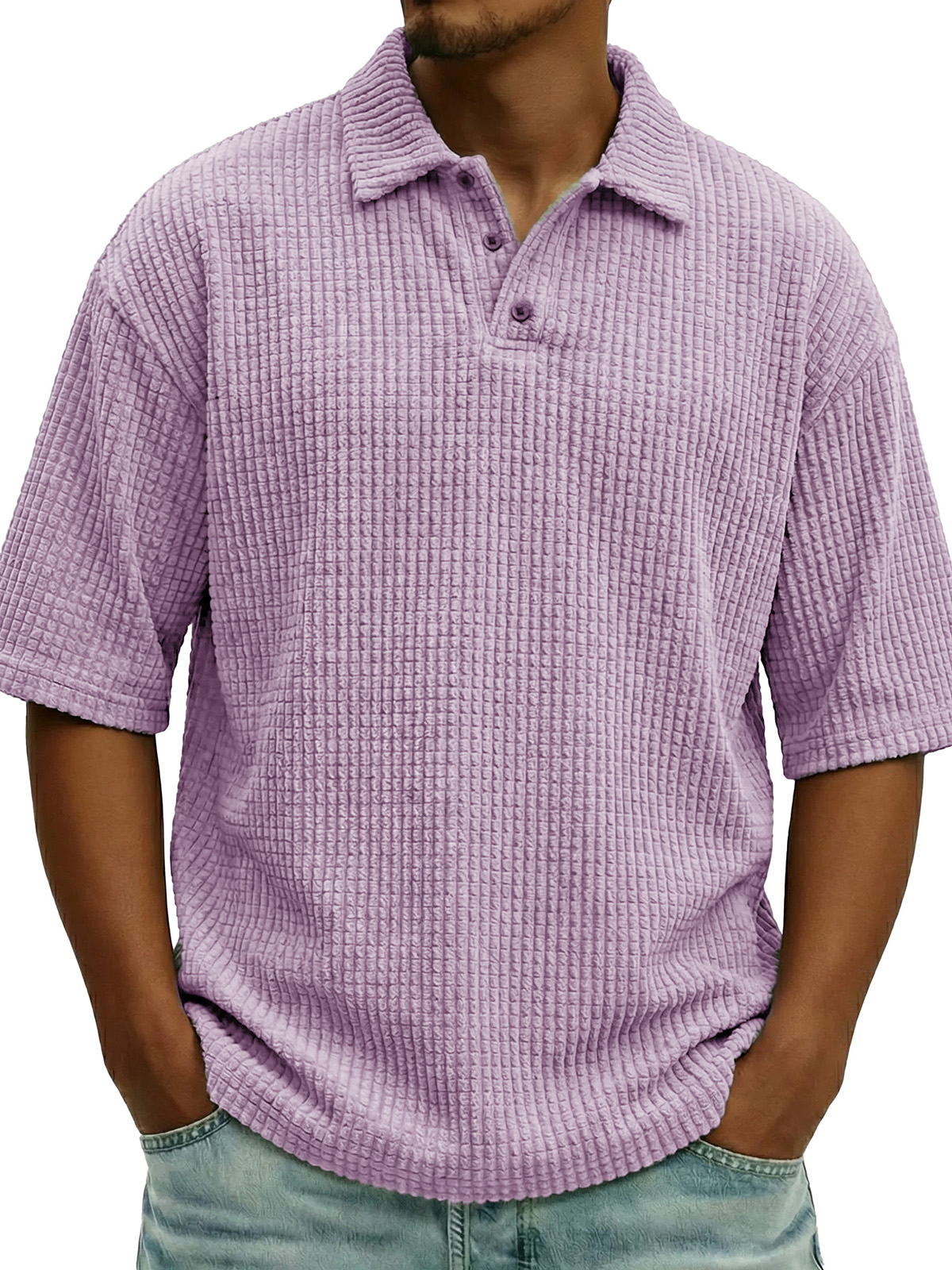 Men's Fashionable Casual Waffle Knit Collar Short-Sleeve Polo Shirt