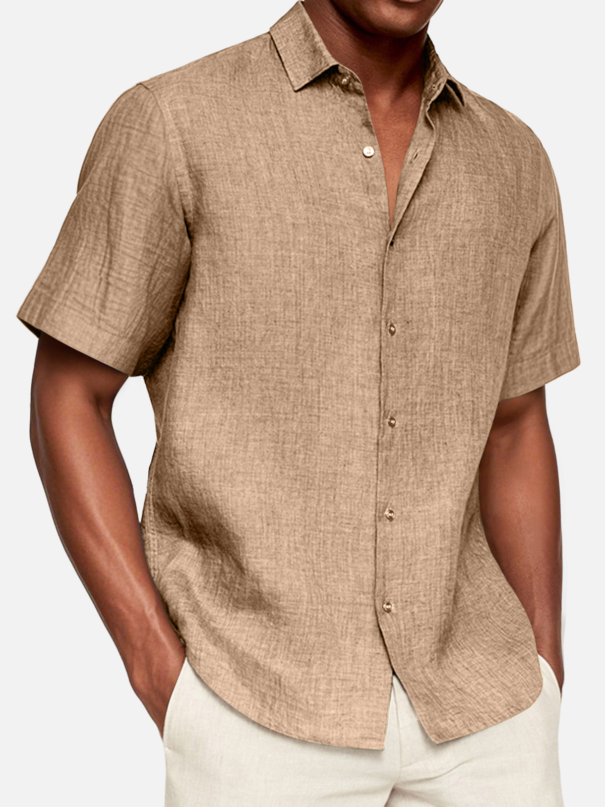 Men's Casual Cotton And Linen Short-sleeved Shirt