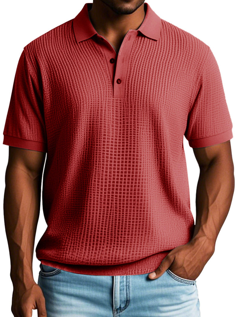 Men's Fashion Casual Waffle Fabric Short Sleeve Polo Shirt