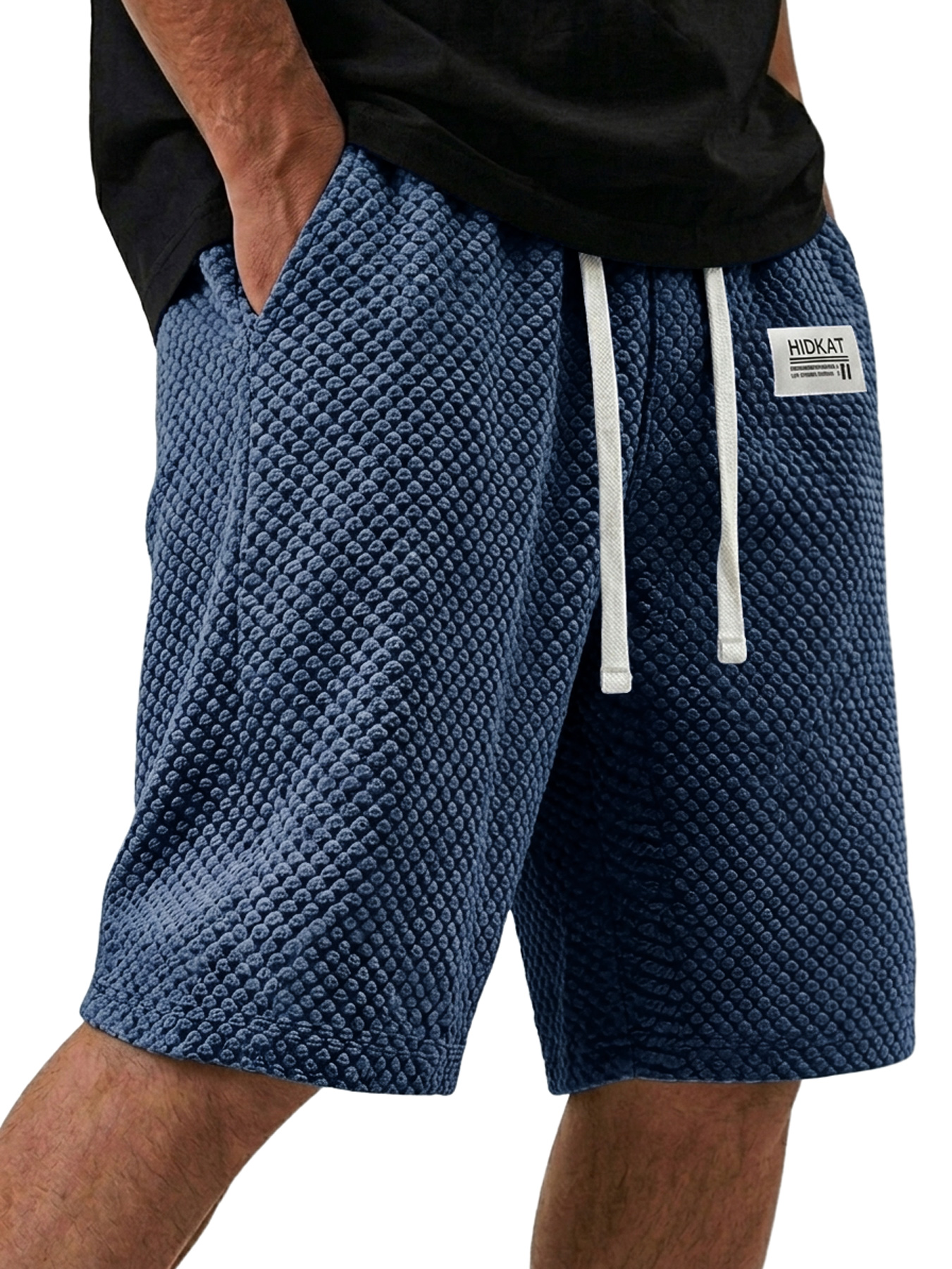 Men's Casual Textured Embroidered Logo Loose Shorts