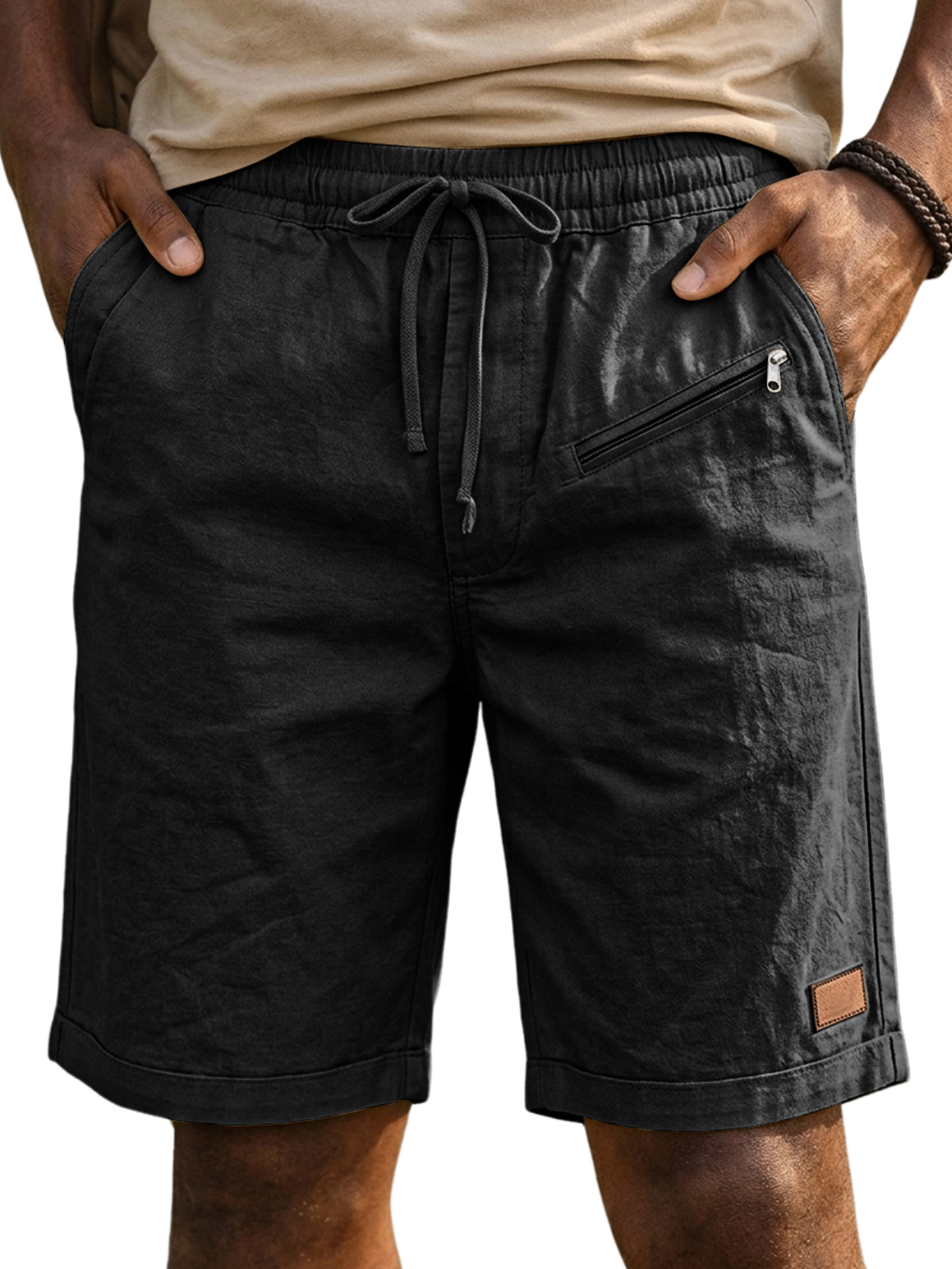 Men's 100% Cotton Casual Solid Color Shorts with Furnished Zipper Design