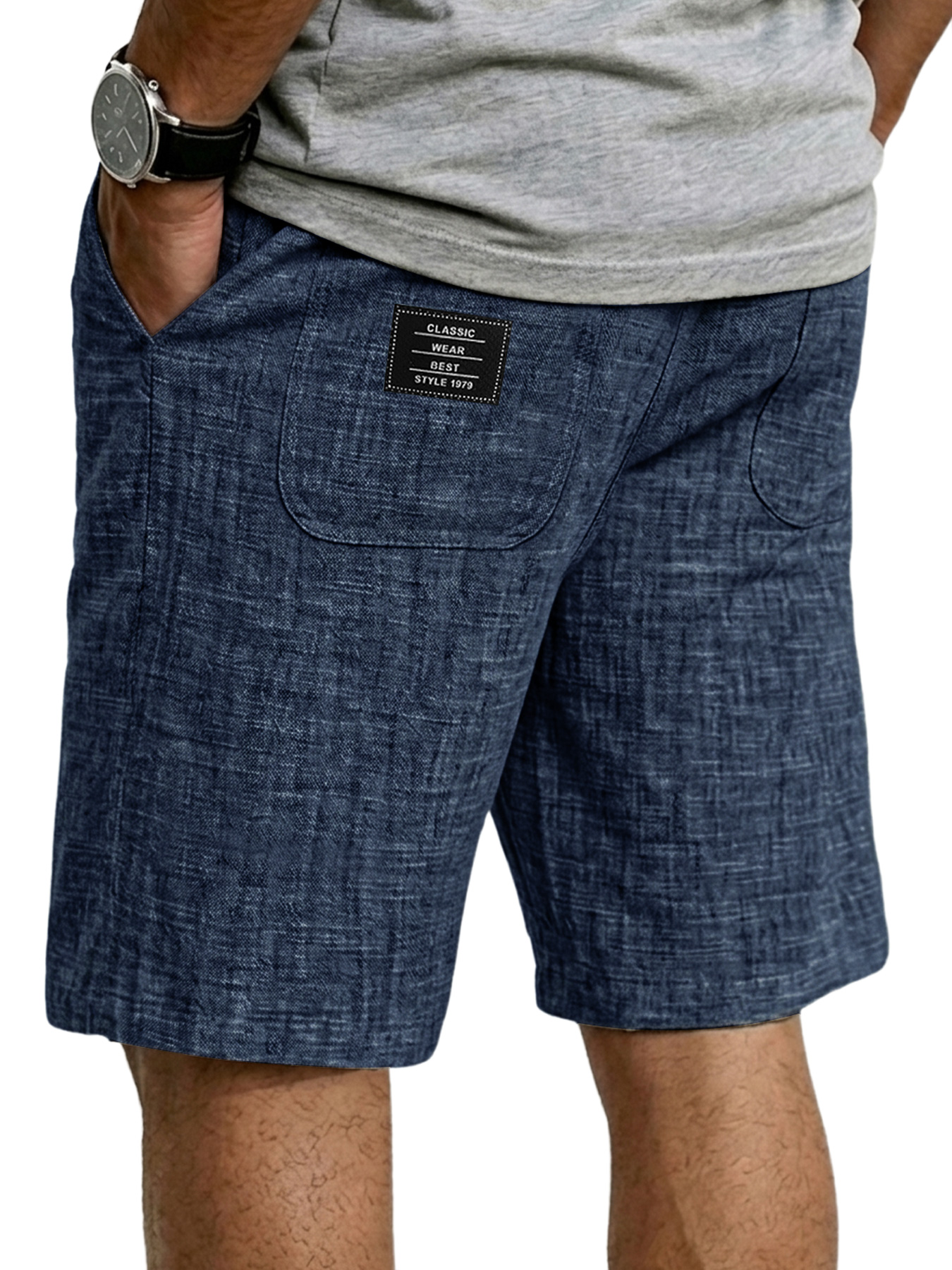 Men's Casual Linen Embroidered Logo Comfortable Shorts