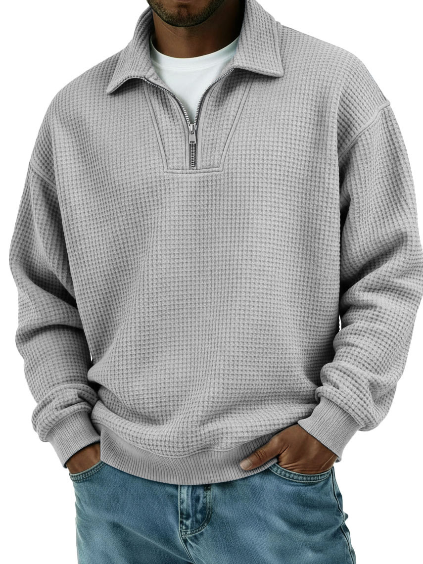 Men's Stylish Casual Loose-fitting Zippered Lapel Long-sleeved Sweatshirt