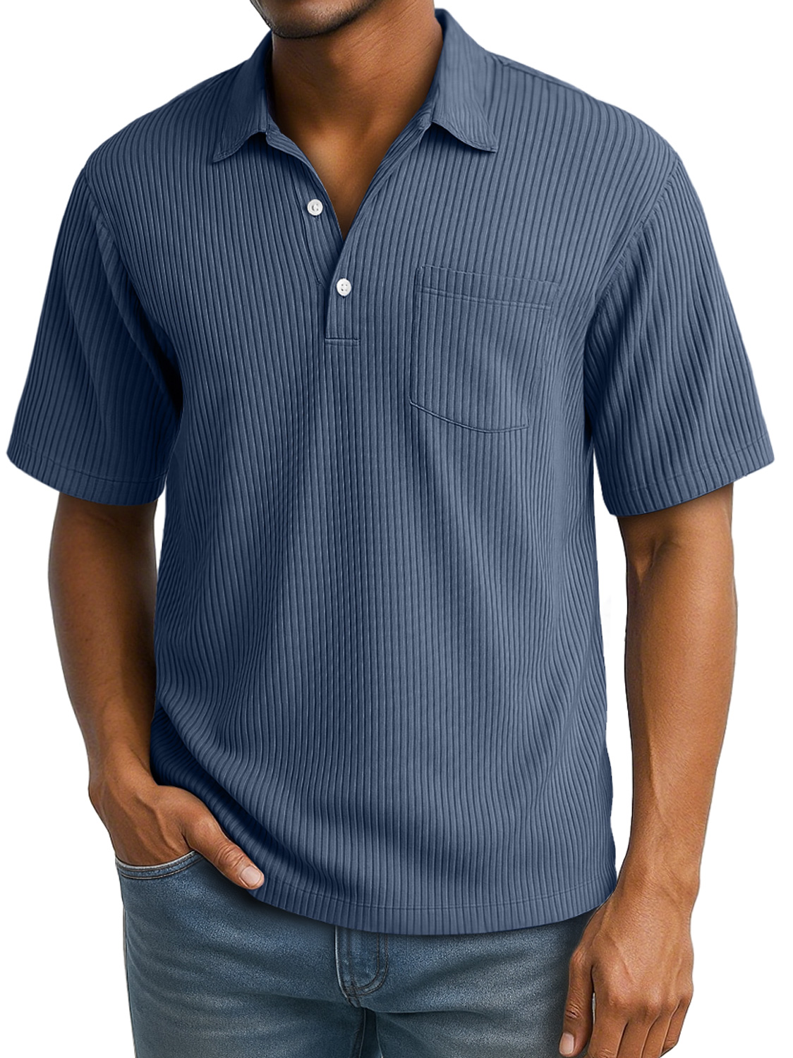 Men's Daily Lapel Pocket Ribbed Short-sleeved Polo Shirt