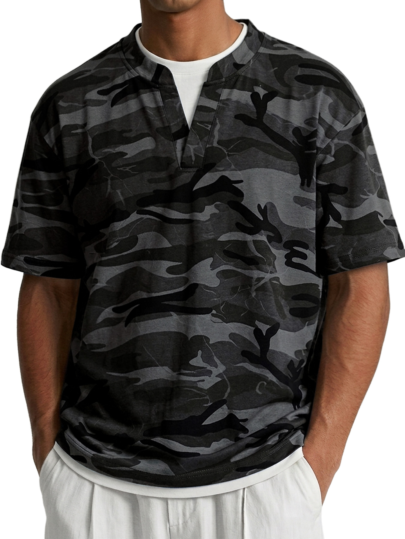 Men's Two-piece Camouflage Print Casual Short-sleeved T-shirt