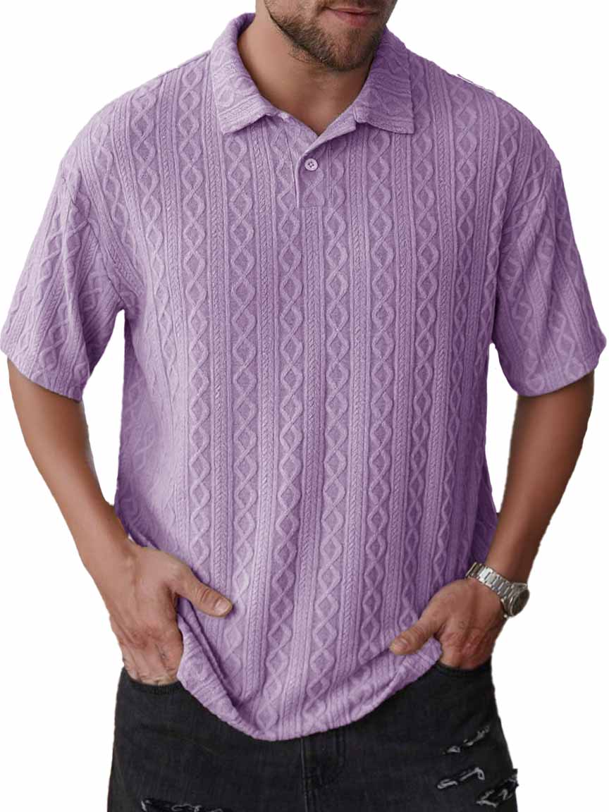 Men's Fashion Daily Casual Jacquard Fabric Lapel Short-sleeved Polo Shirt