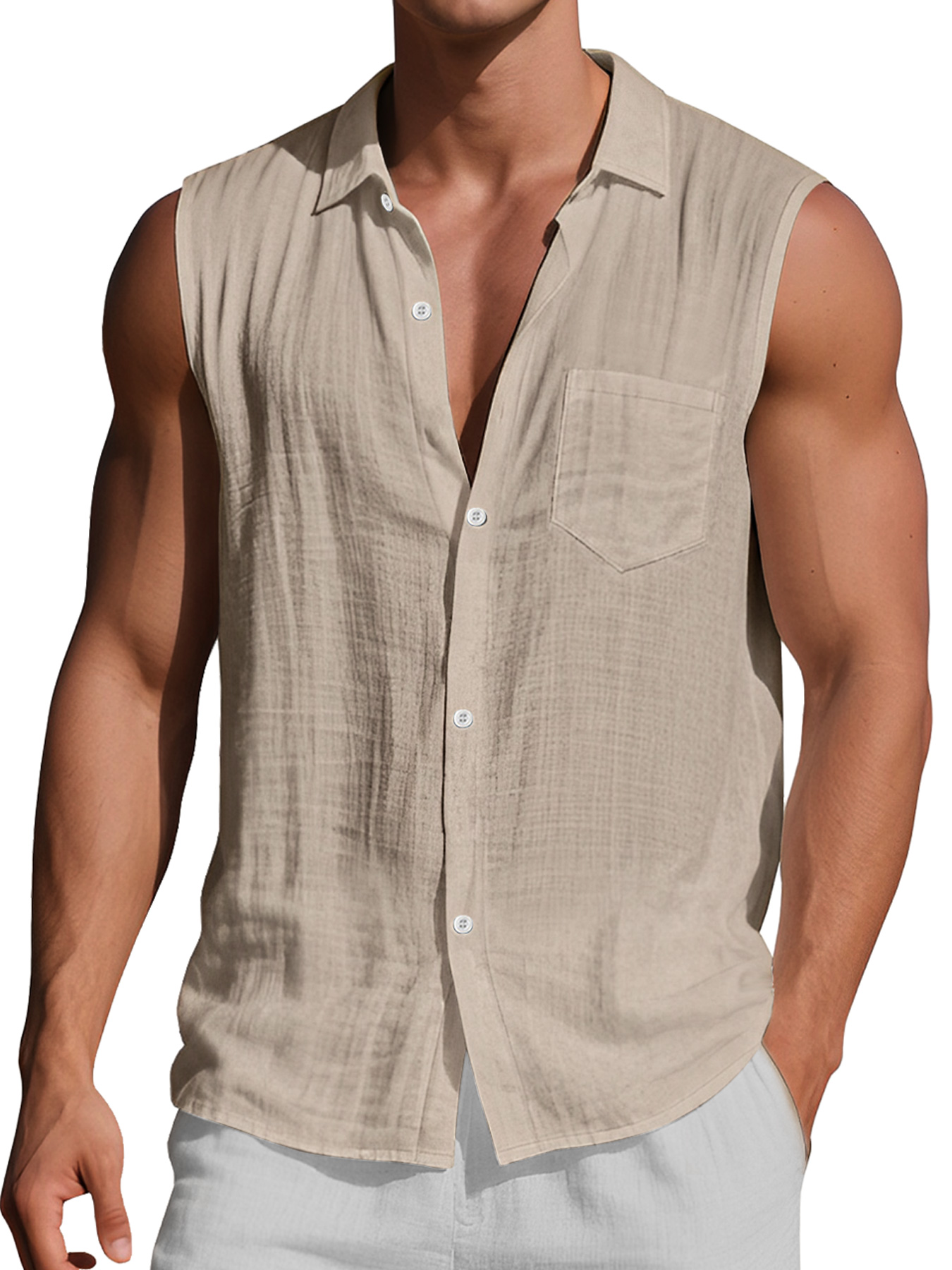 Men's Daily Casual Lapel Pocket Comfort Sleeveless Shirt