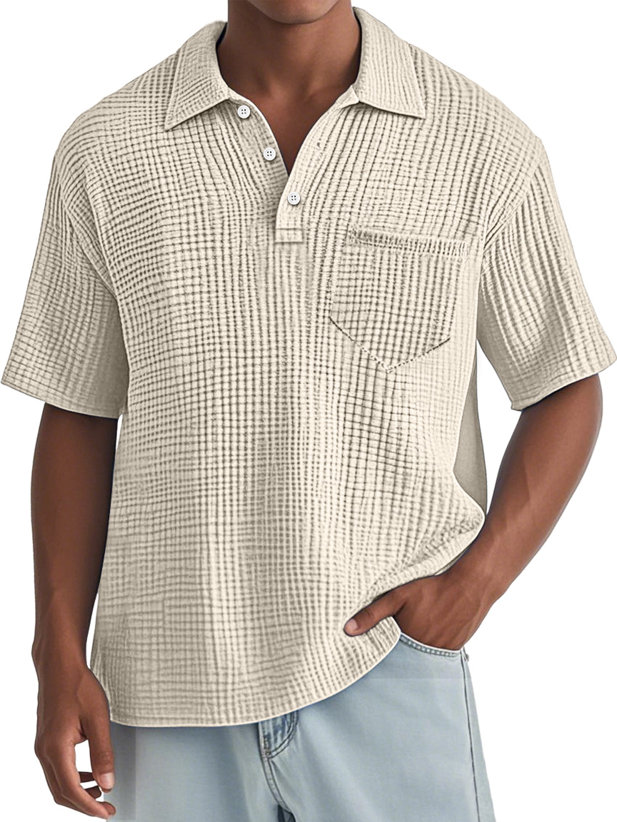 Men's Everyday Waffle Lapel Pocket Comfort Short Sleeve POLO Shirt