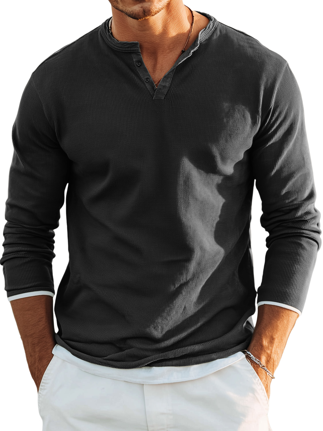 Men's Retro Casual Button Up Comfortable Solid Color Short Sleeve Henley Shirt