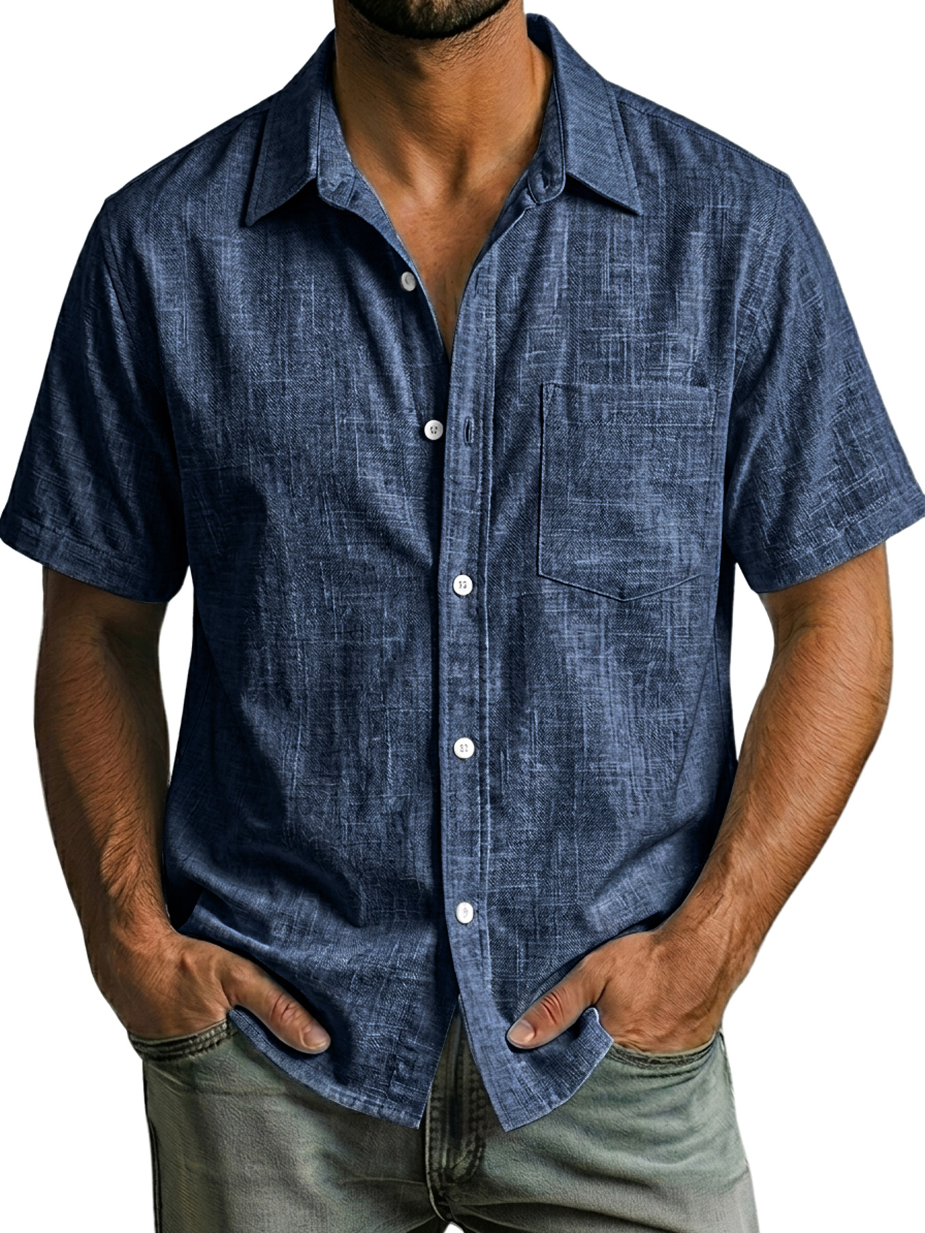Men's Casual Linen Collared Comfortable Short-Sleeve Shirt