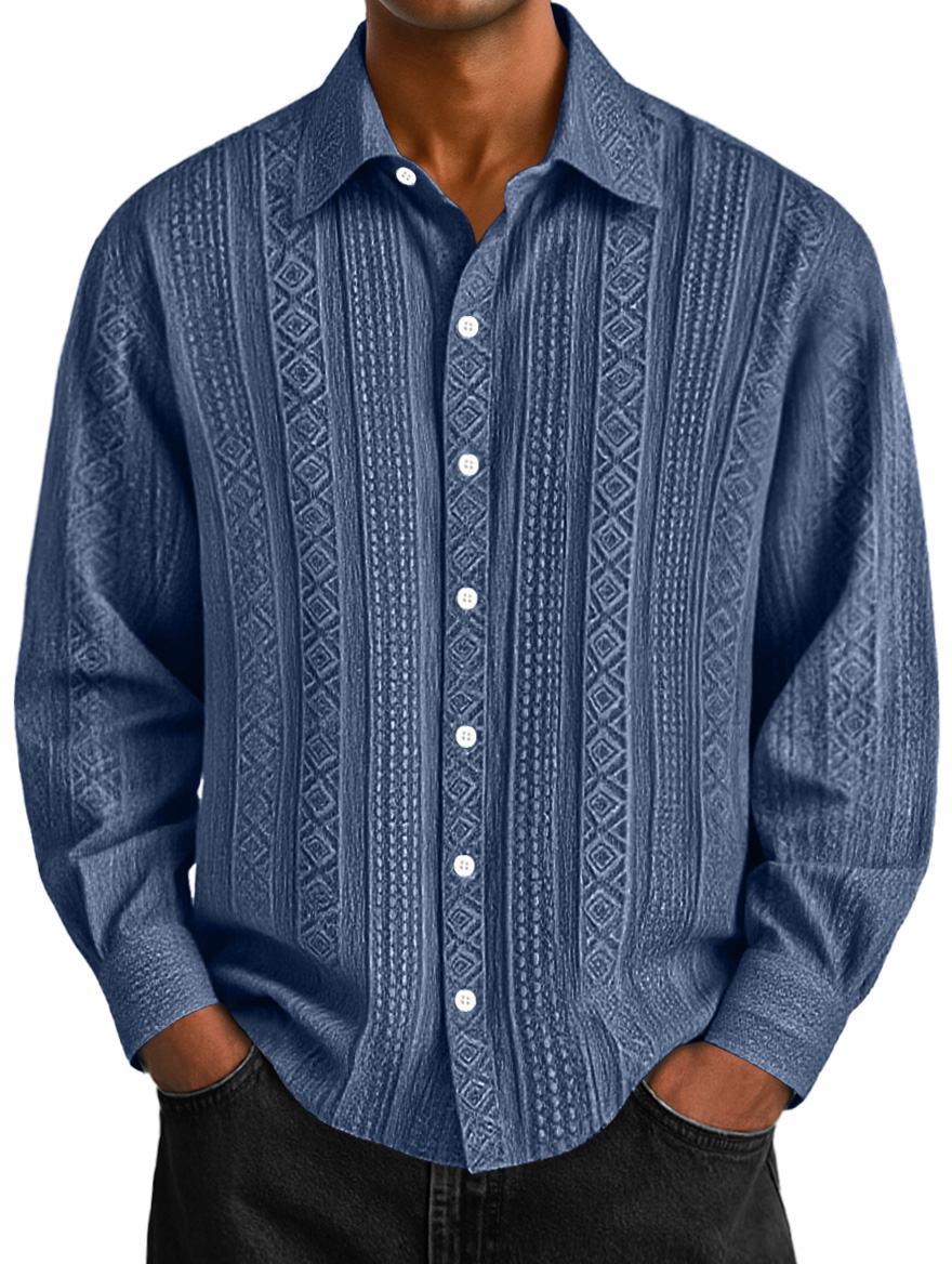 Men's Daily Jacquard Texture Casual Solid Color Long-sleeved Shirt