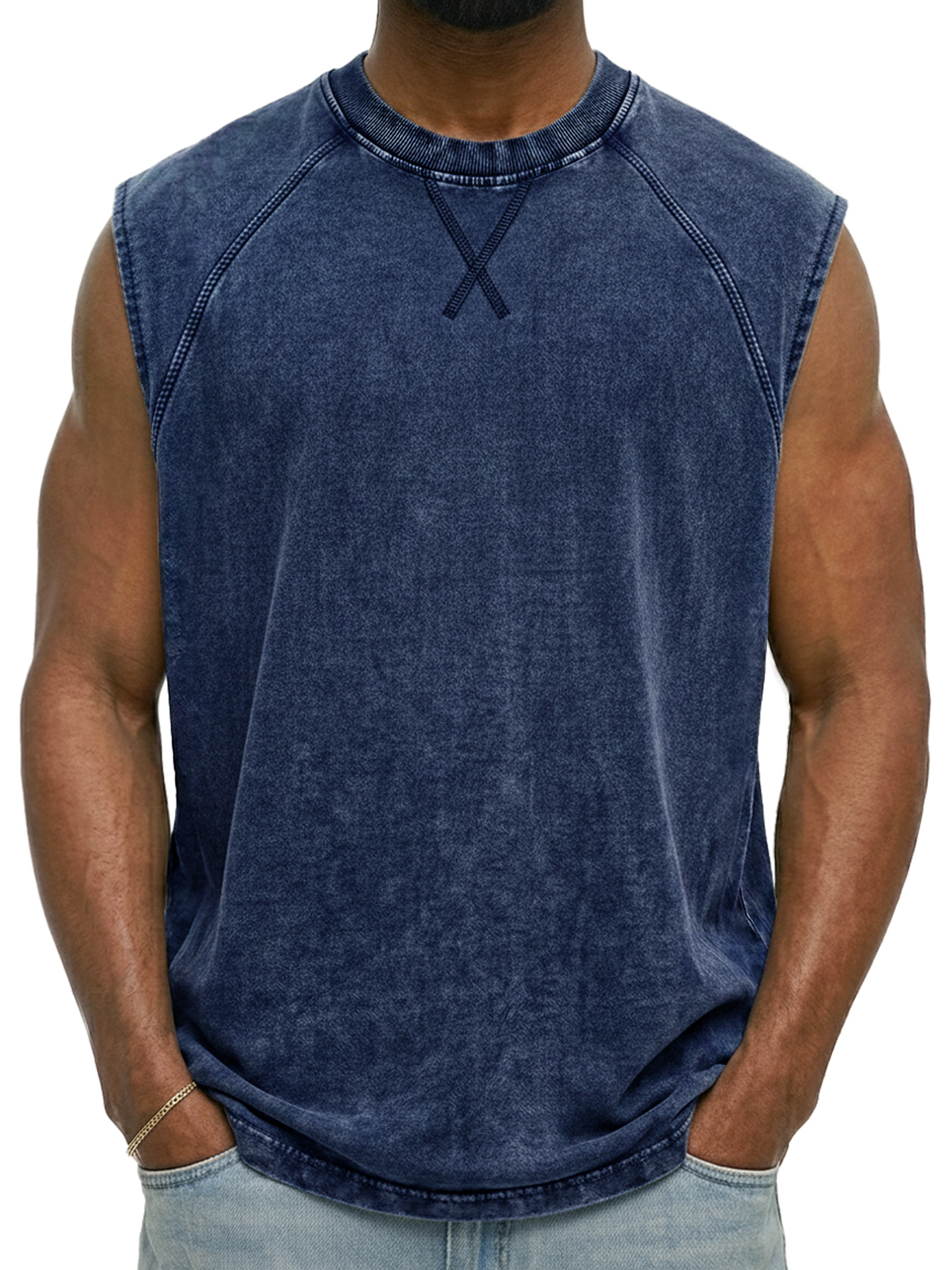 Men's Retro Raglan Round Neck Casual Sleeveless Vest