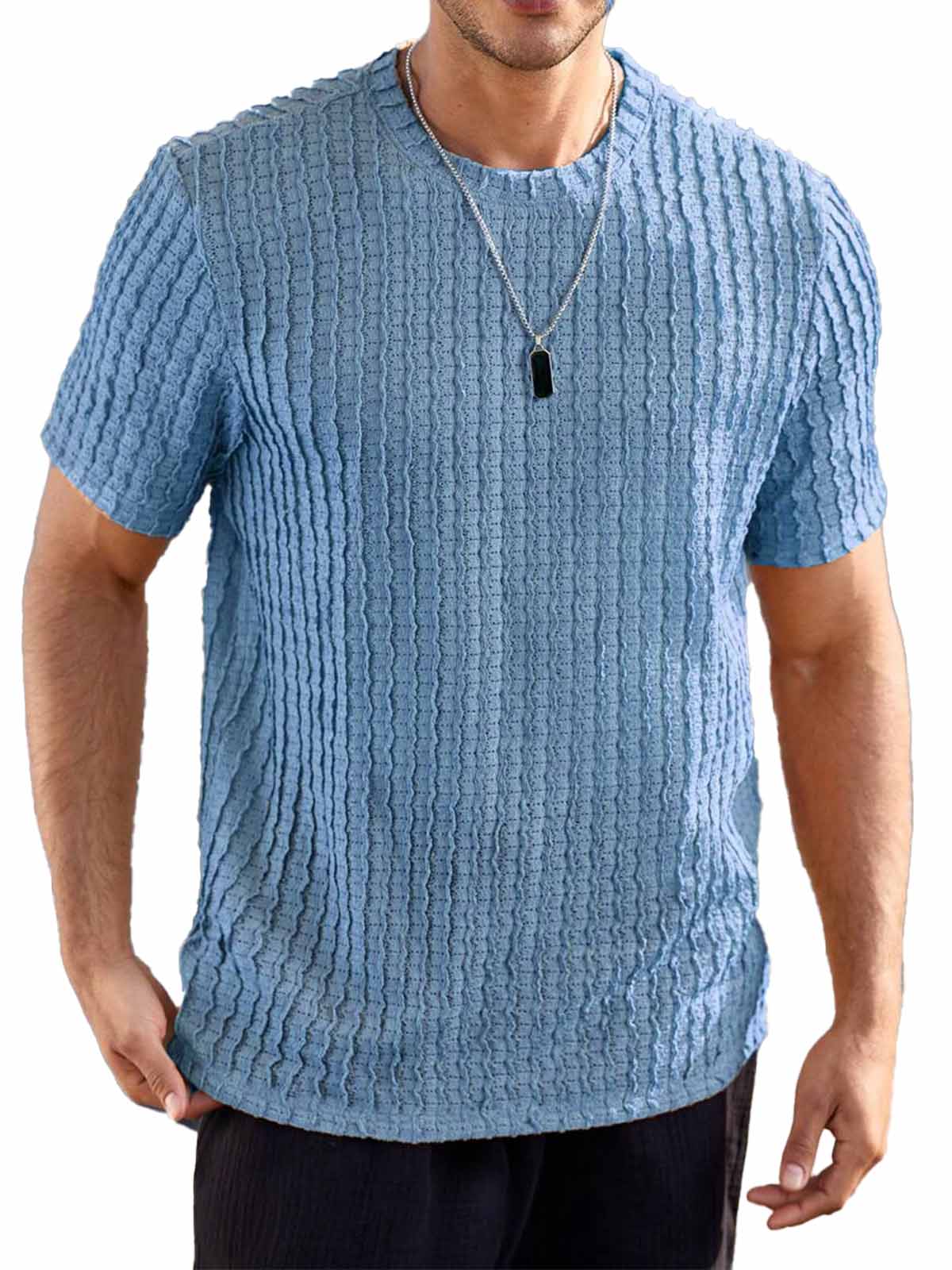 Men's Hawaiian Casual Jacquard Round Neck Short Sleeve T-Shirt